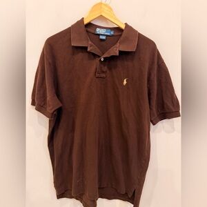Polo Ralph Lauren Brown Cotton Polo Shirt Gold Pony Logo Size Large